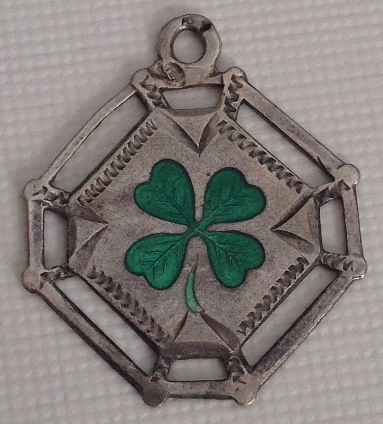(image for) Antique Art Nouveau Silver & Enamel Shamrock Clover Octagon Shape Charm